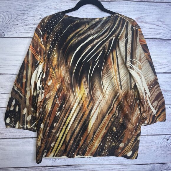 Chico's Tigers Eye Animal Print Top 3(XL 16) Knit Fall Autumn Rhinestones BOHO‎ - Picture 2 of 15